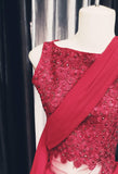 Red Indo-Western Ruffle Saree With Embroidered Blouse And Motifs